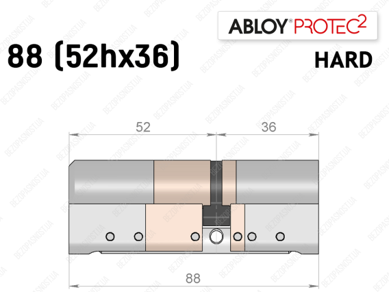 Цилиндр ABLOY PROTEC-2 HARD 88 мм (52Hx36), ключ-ключ