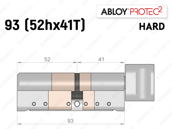 Цилиндр ABLOY PROTEC-2 HARD 93 мм (52Hx41T), с тумблером