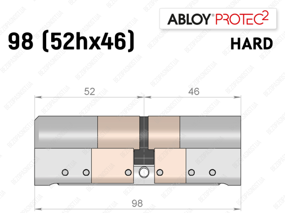 Цилиндр ABLOY PROTEC-2 HARD 98 мм (52Hx46), ключ-ключ