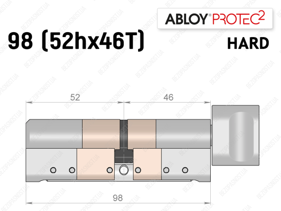 Цилиндр ABLOY PROTEC-2 HARD 98 мм (52Hx46T), с тумблером