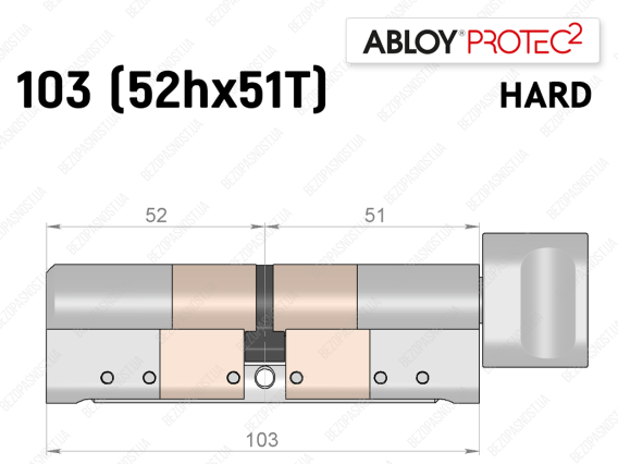 Цилиндр ABLOY PROTEC-2 HARD 103 мм (52Hx51T), с тумблером