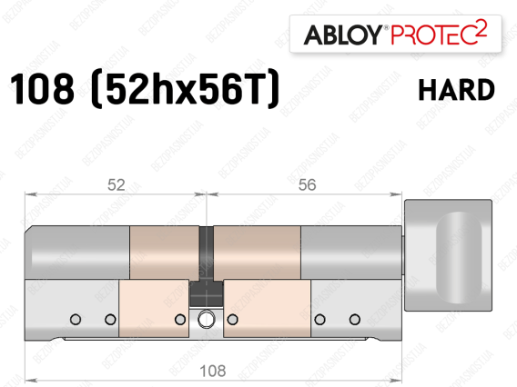 Цилиндр ABLOY PROTEC-2 HARD 108 мм (52Hx56T), с тумблером