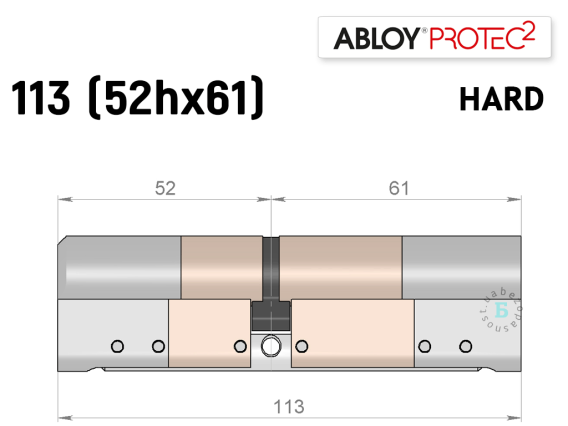 Цилиндр ABLOY PROTEC-2 HARD 113 мм (52Hx61), ключ-ключ