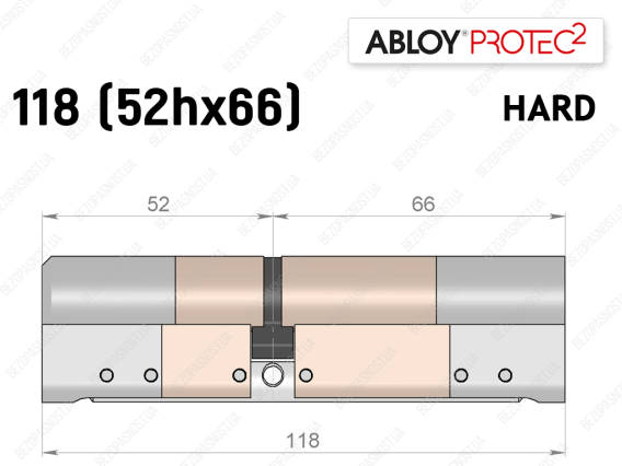 Цилиндр ABLOY PROTEC-2 HARD 118 мм (52Hx66), ключ-ключ