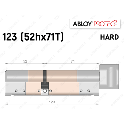 Циліндр ABLOY PROTEC-2 HARD 123 мм (52Hx71T), з тумблером