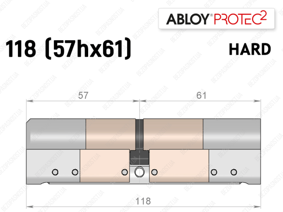 Цилиндр ABLOY PROTEC-2 HARD 118 мм (57Hx61), ключ-ключ