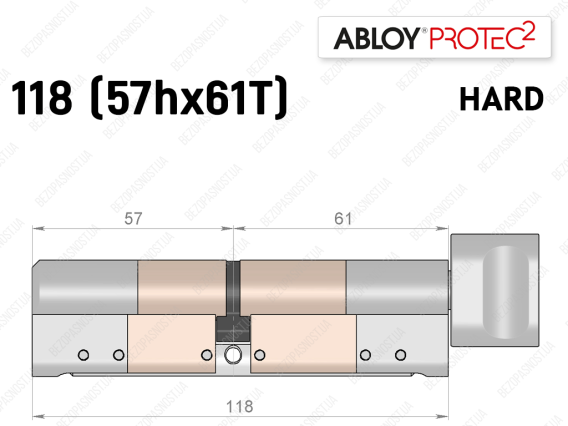 Цилиндр ABLOY PROTEC-2 HARD 118 мм (57Hx61T), с тумблером