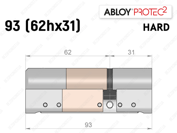 Циліндр ABLOY PROTEC-2 HARD 93 мм (62Hx31), ключ-ключ