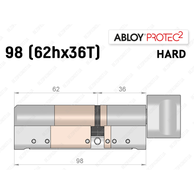 Цилиндр ABLOY PROTEC-2 HARD 98 мм (62Hx36T), с тумблером