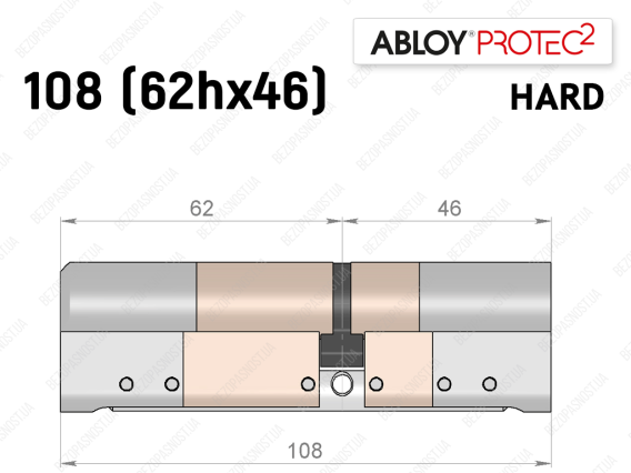 Циліндр ABLOY PROTEC-2 HARD 108 мм (62Hx46), ключ-ключ