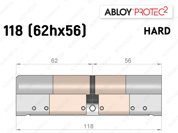 Циліндр ABLOY PROTEC-2 HARD 118 мм (62Hx56), ключ-ключ