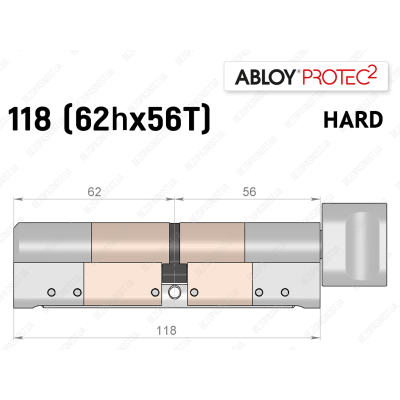 Циліндр ABLOY PROTEC-2 HARD 118 мм (62Hx56T), з тумблером