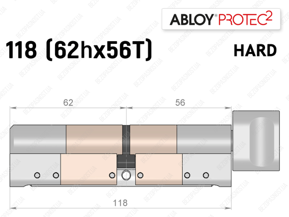 Цилиндр ABLOY PROTEC-2 HARD 118 мм (62Hx56T), с тумблером