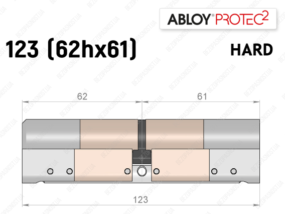 Цилиндр ABLOY PROTEC-2 HARD 123 мм (62Hx61), ключ-ключ