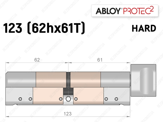 Циліндр ABLOY PROTEC-2 HARD 123 мм (62Hx61T), з тумблером