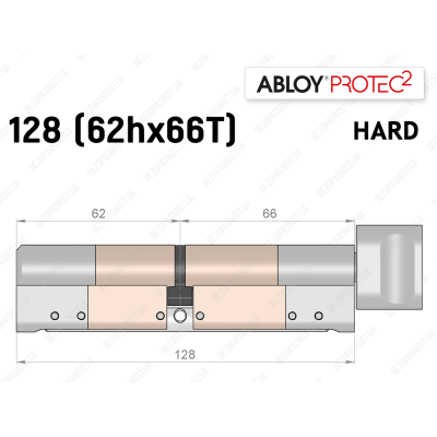 Циліндр ABLOY PROTEC-2 HARD 128 мм (62Hx66T), з тумблером