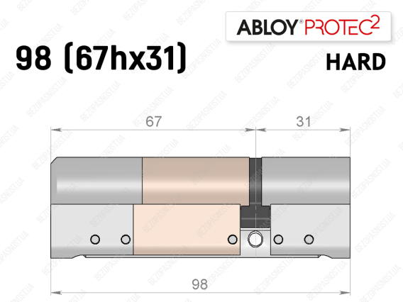 Цилиндр ABLOY PROTEC-2 HARD 98 мм (67Hx31), ключ-ключ