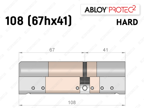 Циліндр ABLOY PROTEC-2 HARD 108 мм (67Hx41), ключ-ключ