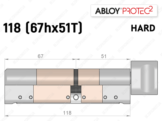 Цилиндр ABLOY PROTEC-2 HARD 118 мм (67Hx51T), с тумблером