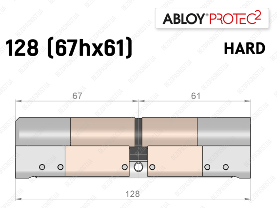Цилиндр ABLOY PROTEC-2 HARD 128 мм (67Hx61), ключ-ключ