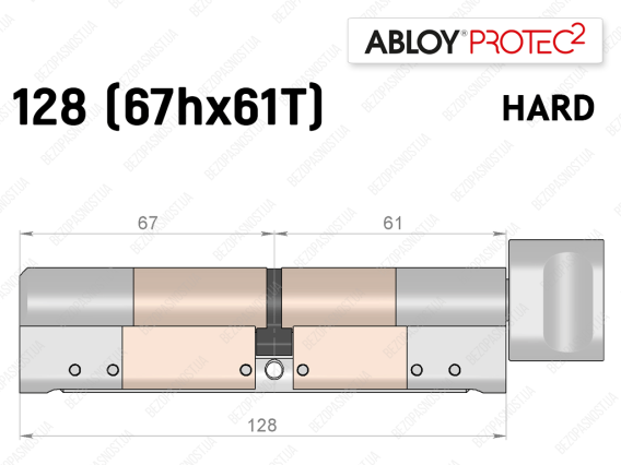 Цилиндр ABLOY PROTEC-2 HARD 128 мм (67Hx61T), с тумблером