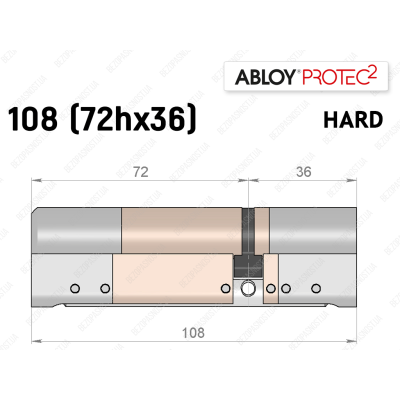 Циліндр ABLOY PROTEC-2 HARD 108 мм (72Hx36), ключ-ключ