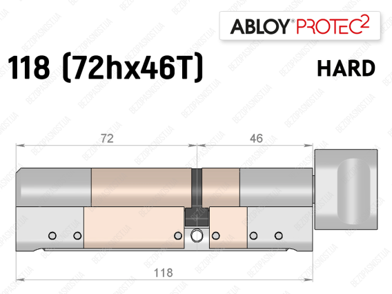 Цилиндр ABLOY PROTEC-2 HARD 118 мм (72Hx46T), с тумблером