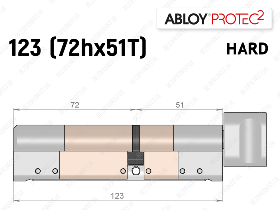 Цилиндр ABLOY PROTEC-2 HARD 123 мм (72Hx51T), с тумблером