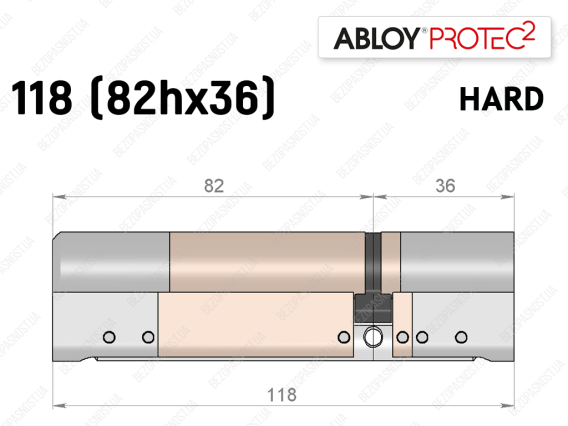 Цилиндр ABLOY PROTEC-2 HARD 118 мм (82Hx36), ключ-ключ