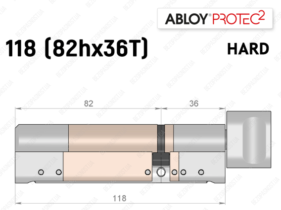 Цилиндр ABLOY PROTEC-2 HARD 118 мм (82Hx36T), с тумблером