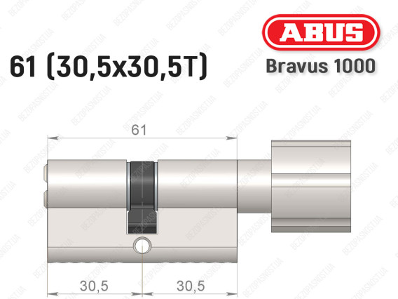 Циліндр ABUS BRAVUS 1000 Compact, з тумблером, 60 мм (30х30Т)