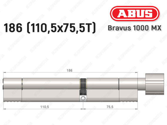 Цилиндр ABUS BRAVUS 1000 MX, с тумблером, 185 (110x75T)