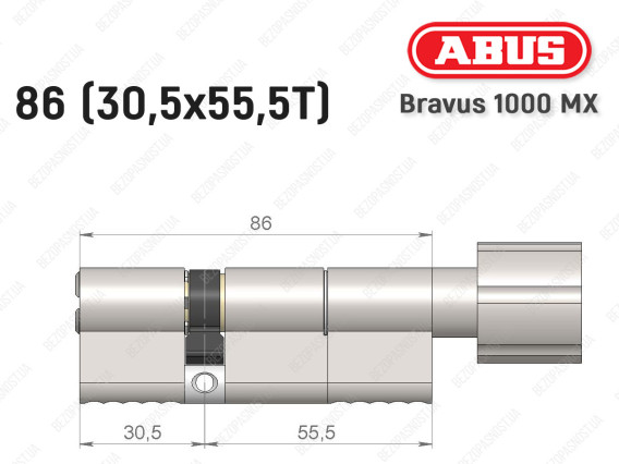 Цилиндр ABUS BRAVUS 1000 MX, с тумблером, 85 (30x55T)