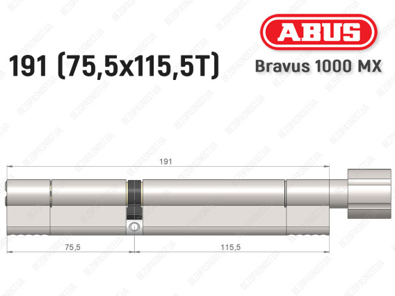 Циліндр ABUS BRAVUS 1000 MX, з тумблером, 190 (75x115T)