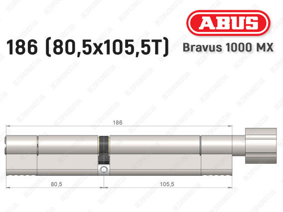 Циліндр ABUS BRAVUS 1000 MX, з тумблером, 185 (80x105T)