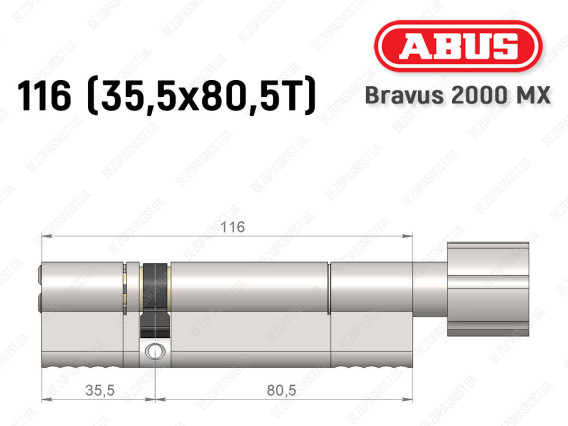 Цилиндр ABUS BRAVUS 2000 MX, с тумблером, 115 (35х80T)