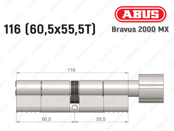 Цилиндр ABUS BRAVUS 2000 MX, с тумблером, 115 (60х55Т)