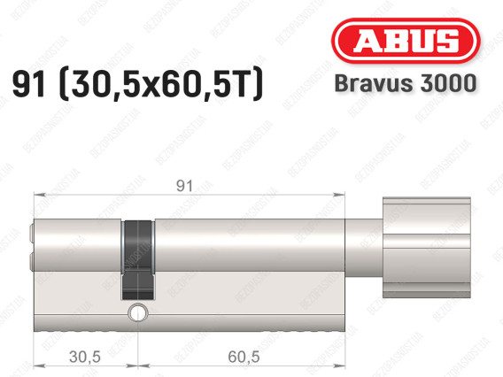 Циліндр ABUS BRAVUS 3000 Compact, з тумблером, 90 мм (30х60Т)