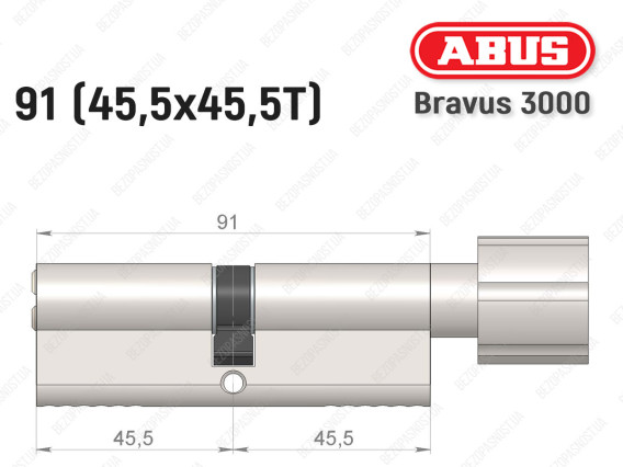 Циліндр ABUS BRAVUS 3000 Compact, з тумблером, 90 мм (45х45Т)