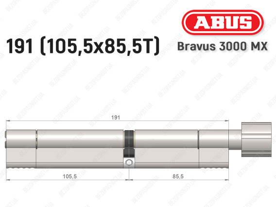 Цилиндр ABUS BRAVUS 3000 MX, ключ-тумблер, 190 мм (105х85T)