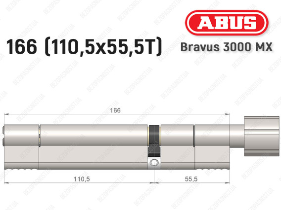Цилиндр ABUS BRAVUS 3000 MX, ключ-тумблер, 165 мм (110х55T)