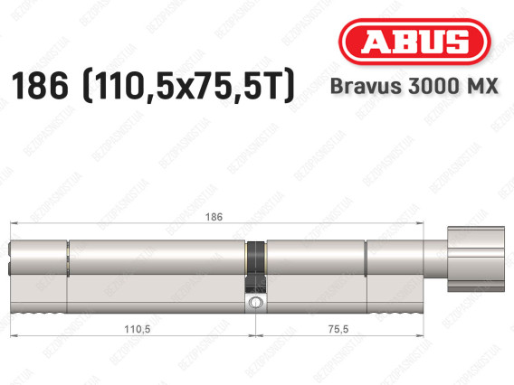 Цилиндр ABUS BRAVUS 3000 MX, ключ-тумблер, 185 мм (110х75T)