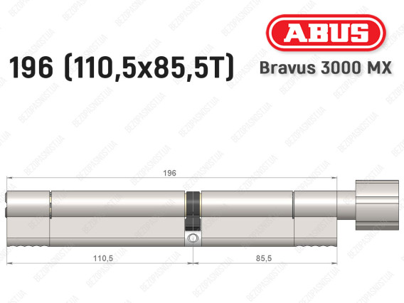 Цилиндр ABUS BRAVUS 3000 MX, ключ-тумблер, 195 мм (110х85T)