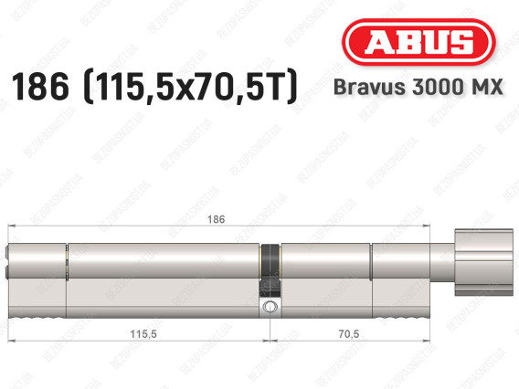 Цилиндр ABUS BRAVUS 3000 MX, ключ-тумблер, 185 мм (115х70T)