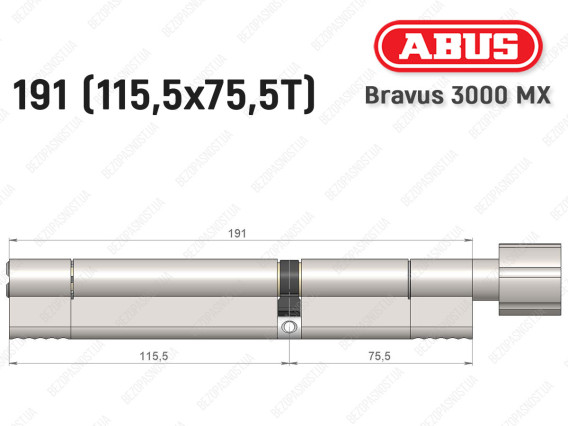 Цилиндр ABUS BRAVUS 3000 MX, ключ-тумблер, 190 мм (115х75T)