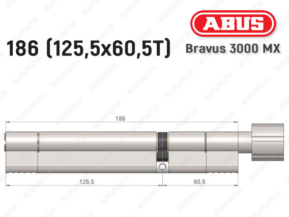 Цилиндр ABUS BRAVUS 3000 MX, ключ-тумблер, 185 мм (125х60T)