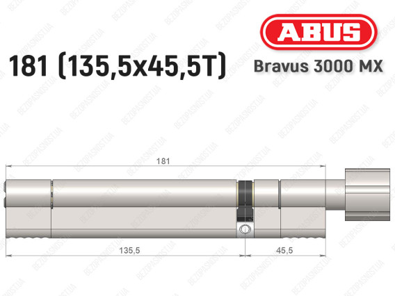Цилиндр ABUS BRAVUS 3000 MX, ключ-тумблер, 180 мм (135х45T)