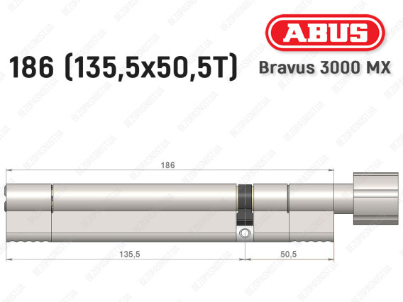Цилиндр ABUS BRAVUS 3000 MX, ключ-тумблер, 185 мм (135х50T)