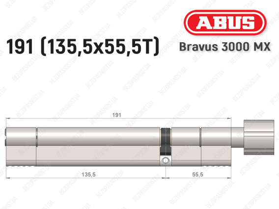 Цилиндр ABUS BRAVUS 3000 MX, ключ-тумблер, 190 мм (135х55T)