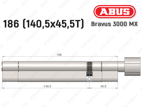 Цилиндр ABUS BRAVUS 3000 MX, ключ-тумблер, 185 мм (140х45T)